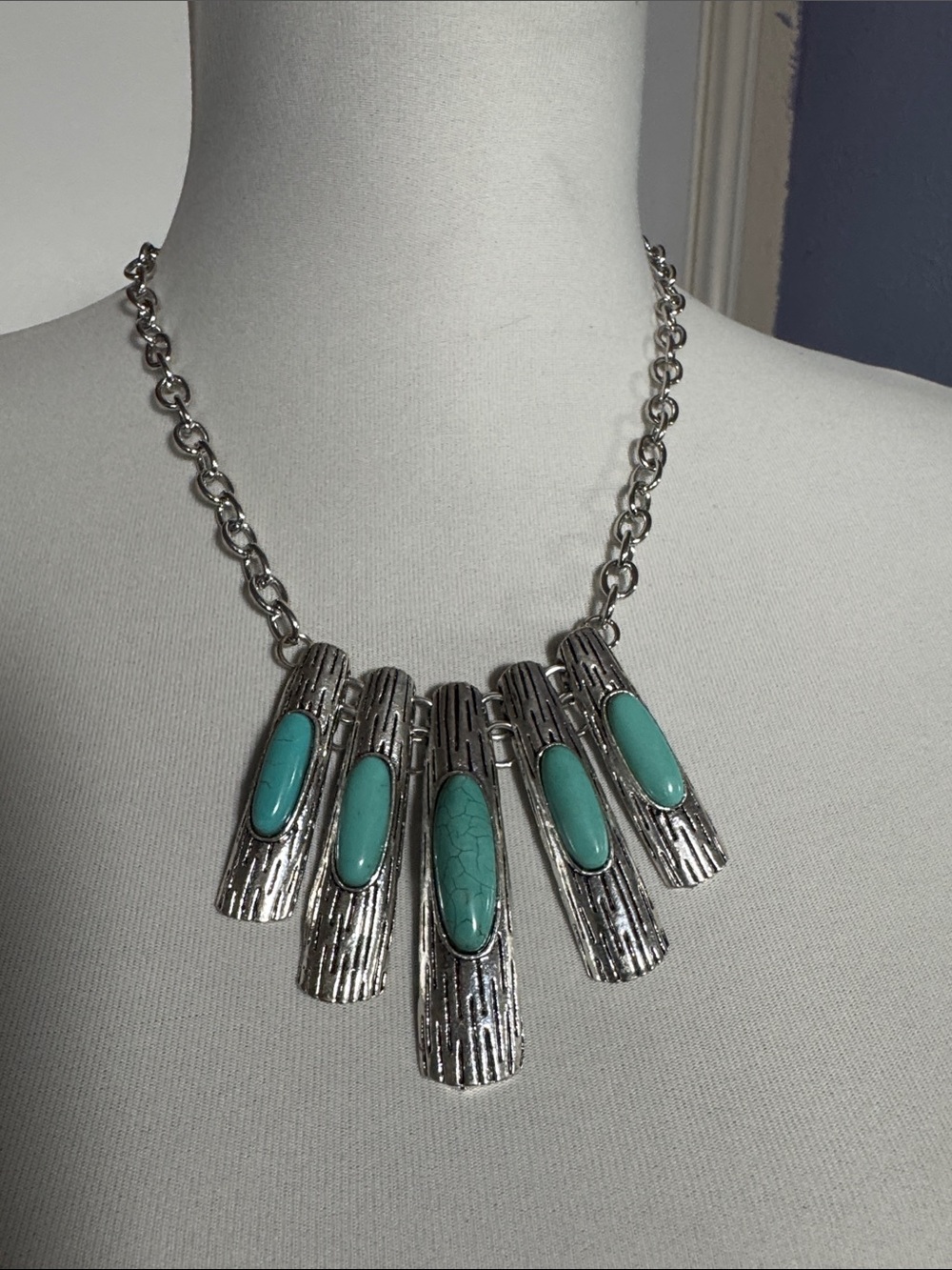 Turquoise Oval Pendant Bib Necklace